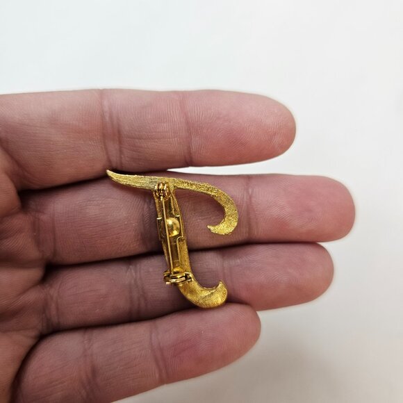 Mamselle Monogram Initial T Brooch Texture Letter Gold Tone Vintage Jewelry Pin - Picture 9 of 10